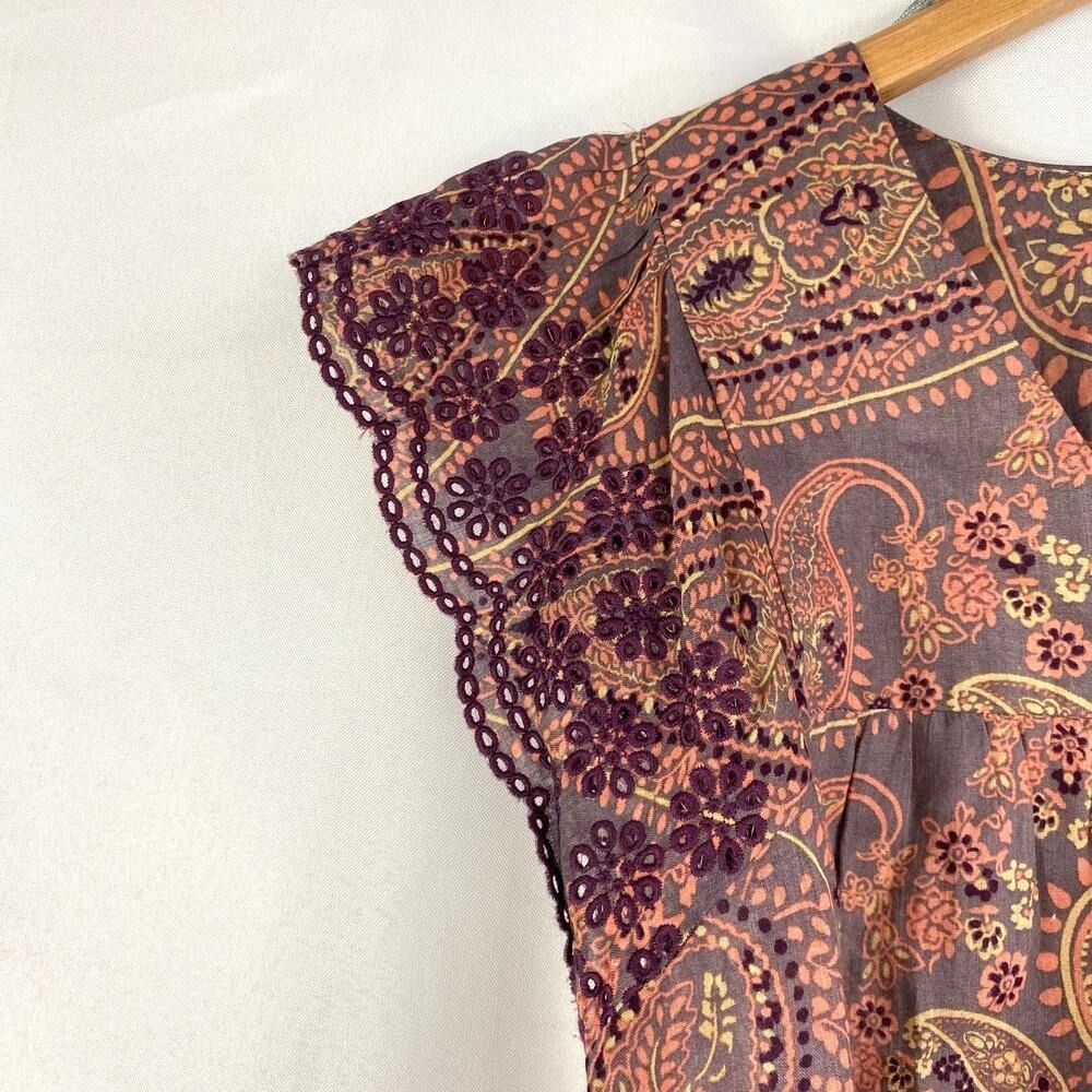 Daniel Rainn Boho Linen Blend Paisley Blouse Top Women S Pink Embroidered Trim - Picture 4 of 8
